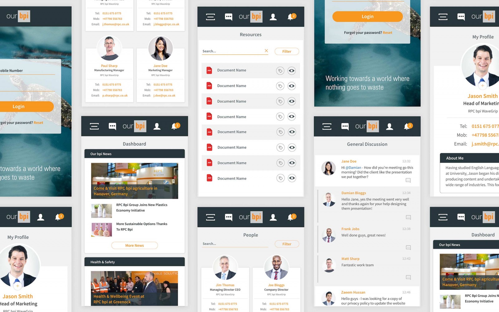 A collage of images showing RPC bpi's intranet being responsive to different mobile devices