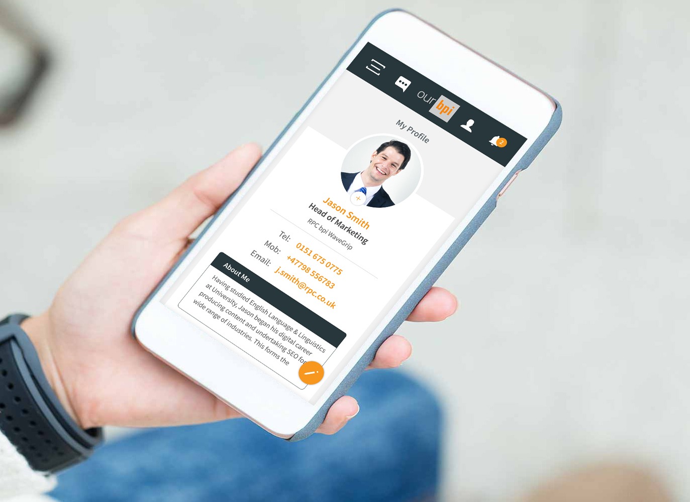 RPC bpi's intranet being used by a woman on a mobile phone