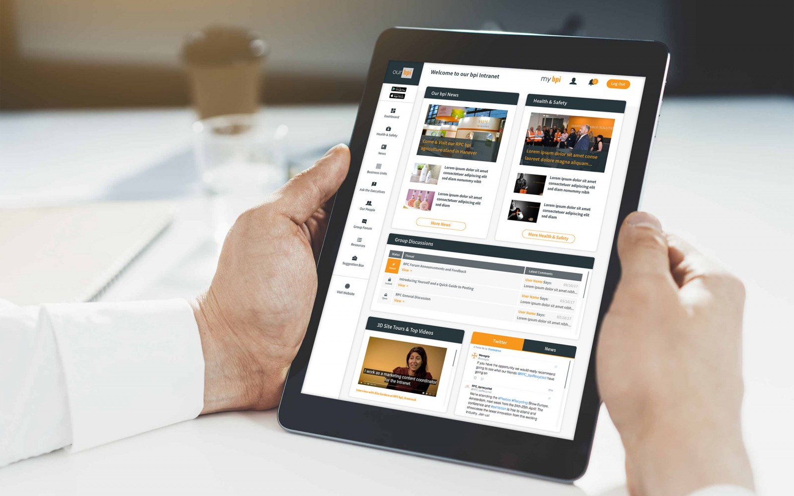 RPC bpi's customised intranet being used by a man on a tablet